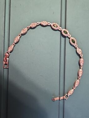 Silver-Tone Bracelet with Green Accent Stones With Extender